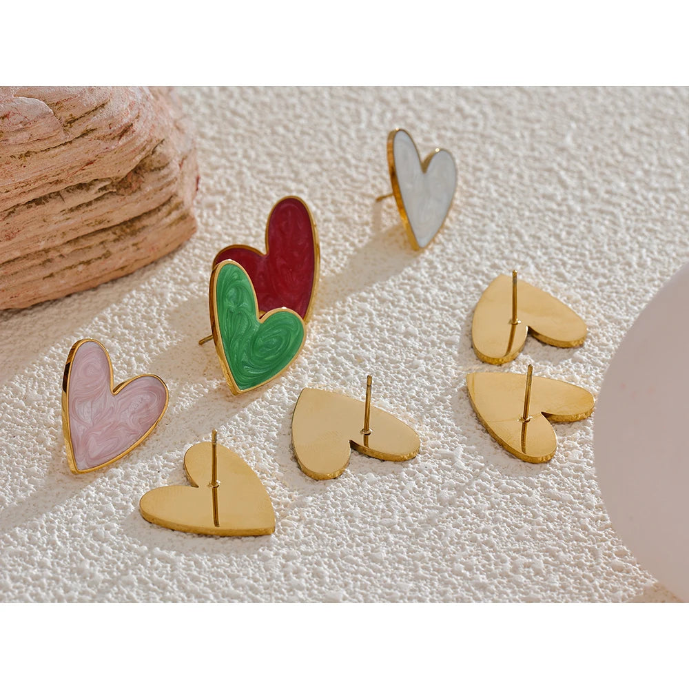 Water-Resistant Golden Edge Heart Stud Earrings