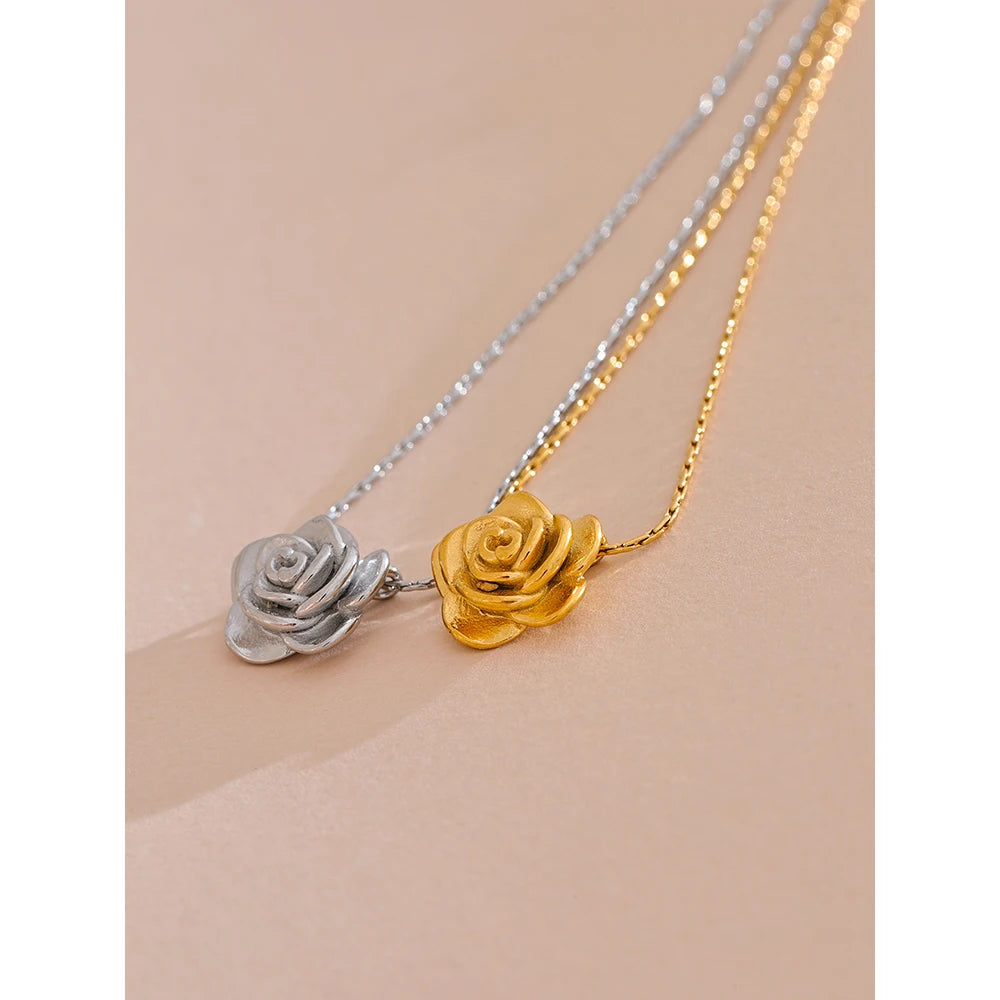 Water-Resistant 18K Gold Plated Collarbone Necklace with Rose Pendant