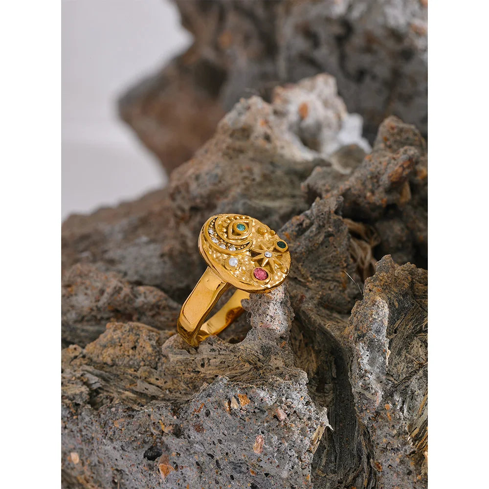 Water-Resistant 18K Gold Plated Celestial Ring