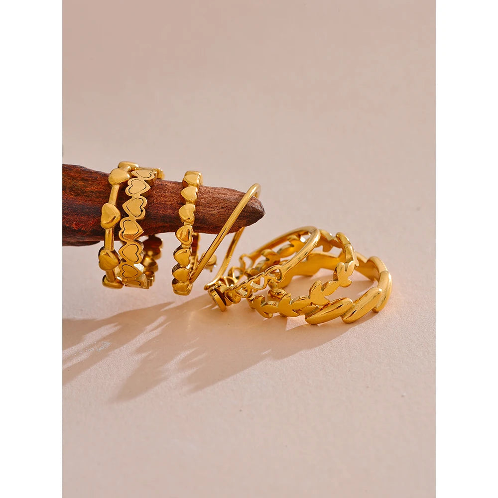 Water-Resistant 18K Gold Plated Stackable Ring with Repeated Patterns