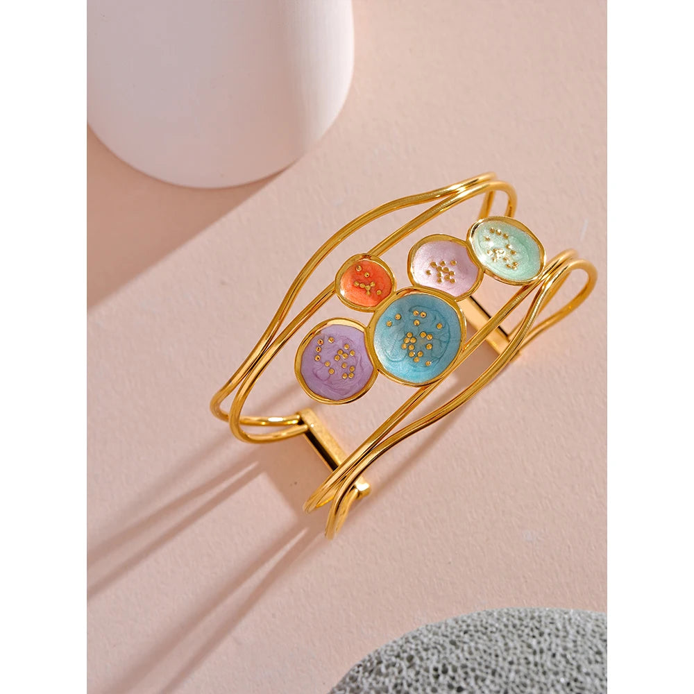 Water-Resistant 18K Gold Plated Statement Enamel Cuff Bangle