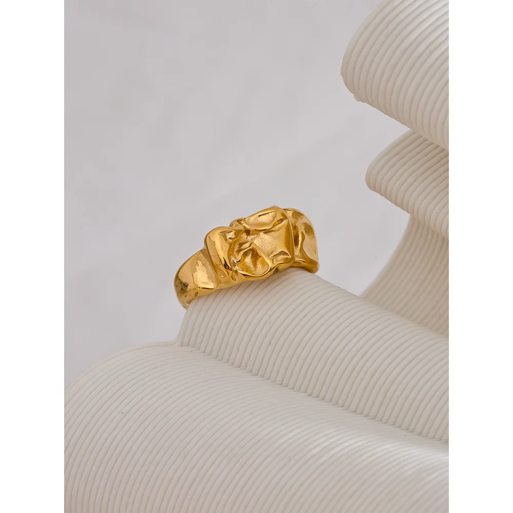 Water-Resistant 18K Gold Plated Adjustable Statement Cuff Ring