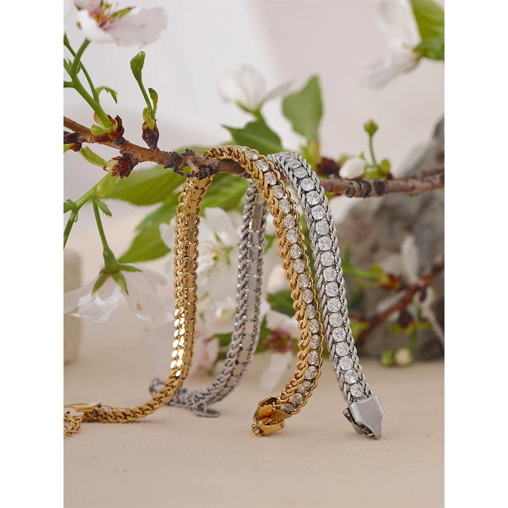 Water-Resistant 18K Gold Plated Tennis Bracelet with Simulated Diamonds