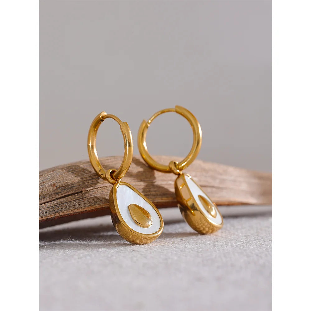 Water-Resistant 18K Gold Plated Avocado Charm Hoop Earrings