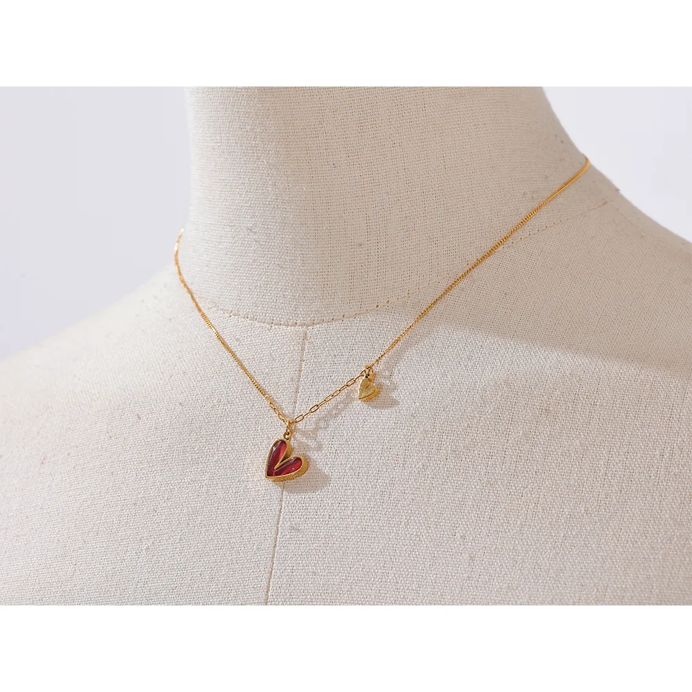 Water-Resistant 18K Gold Plated Necklace with Heart Pendants