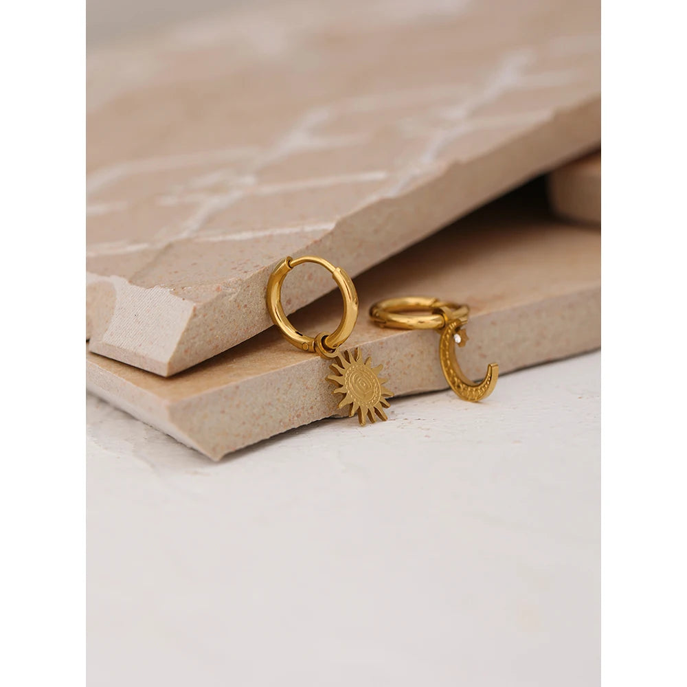 Water-Resistant 18K Gold Plated Celestial Hoop Earrings