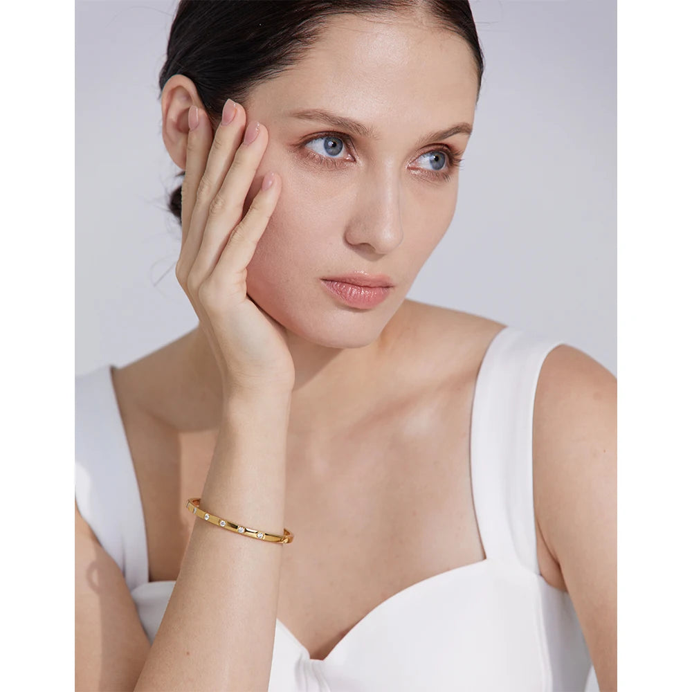 Water-Resistant 18K Gold Plated Bangle with Diamonds