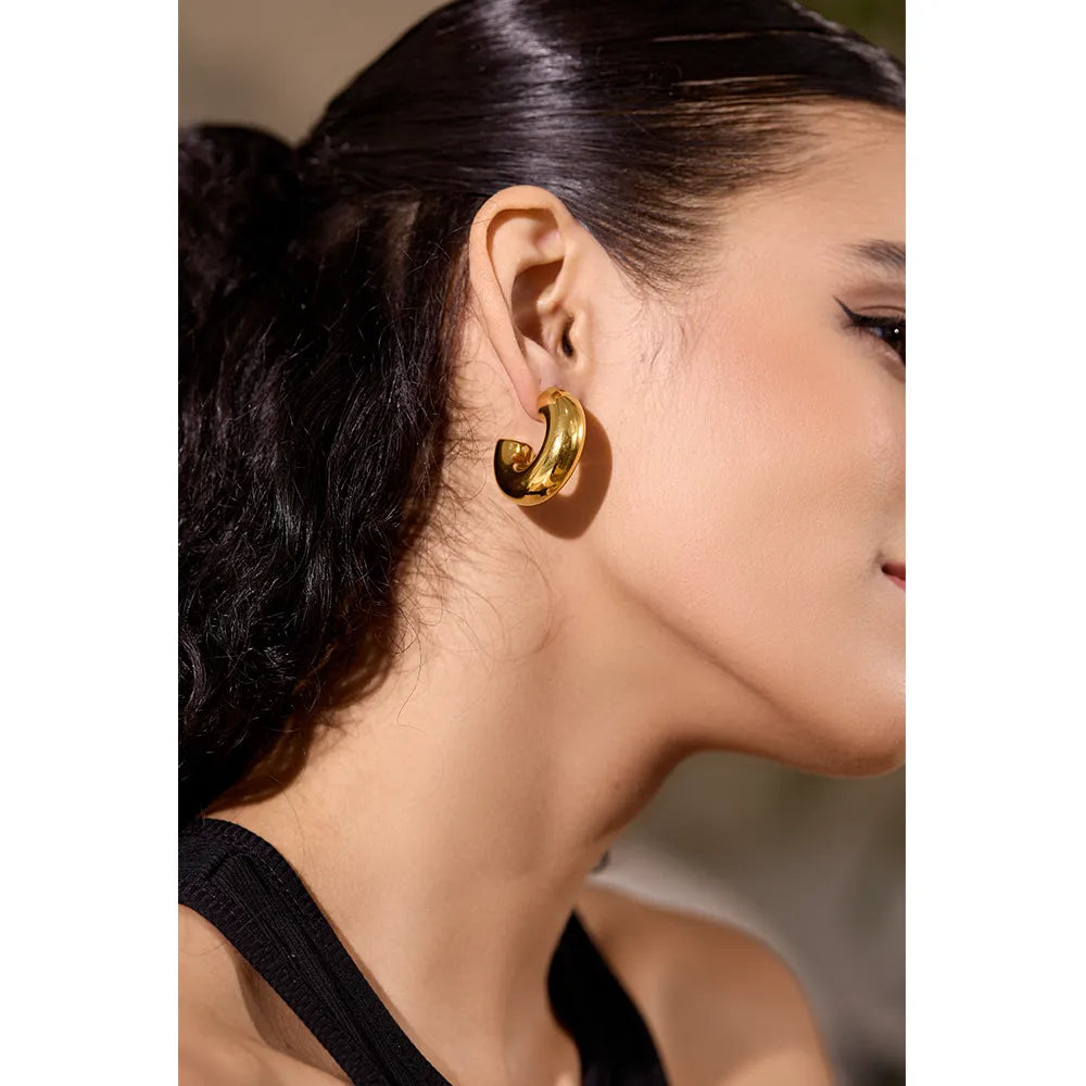 Water-Resistant 18K Gold Plated Chunky Huggie Earrings