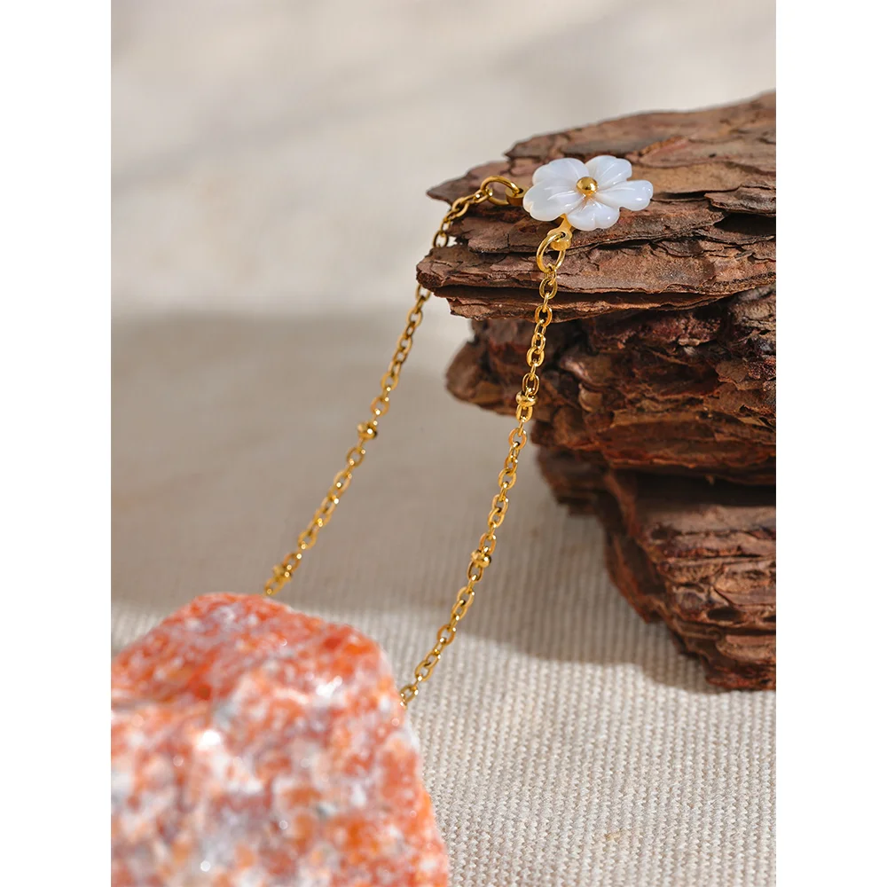 Water-Resistant 18K Gold Plated Necklace with White Sakura Pendant