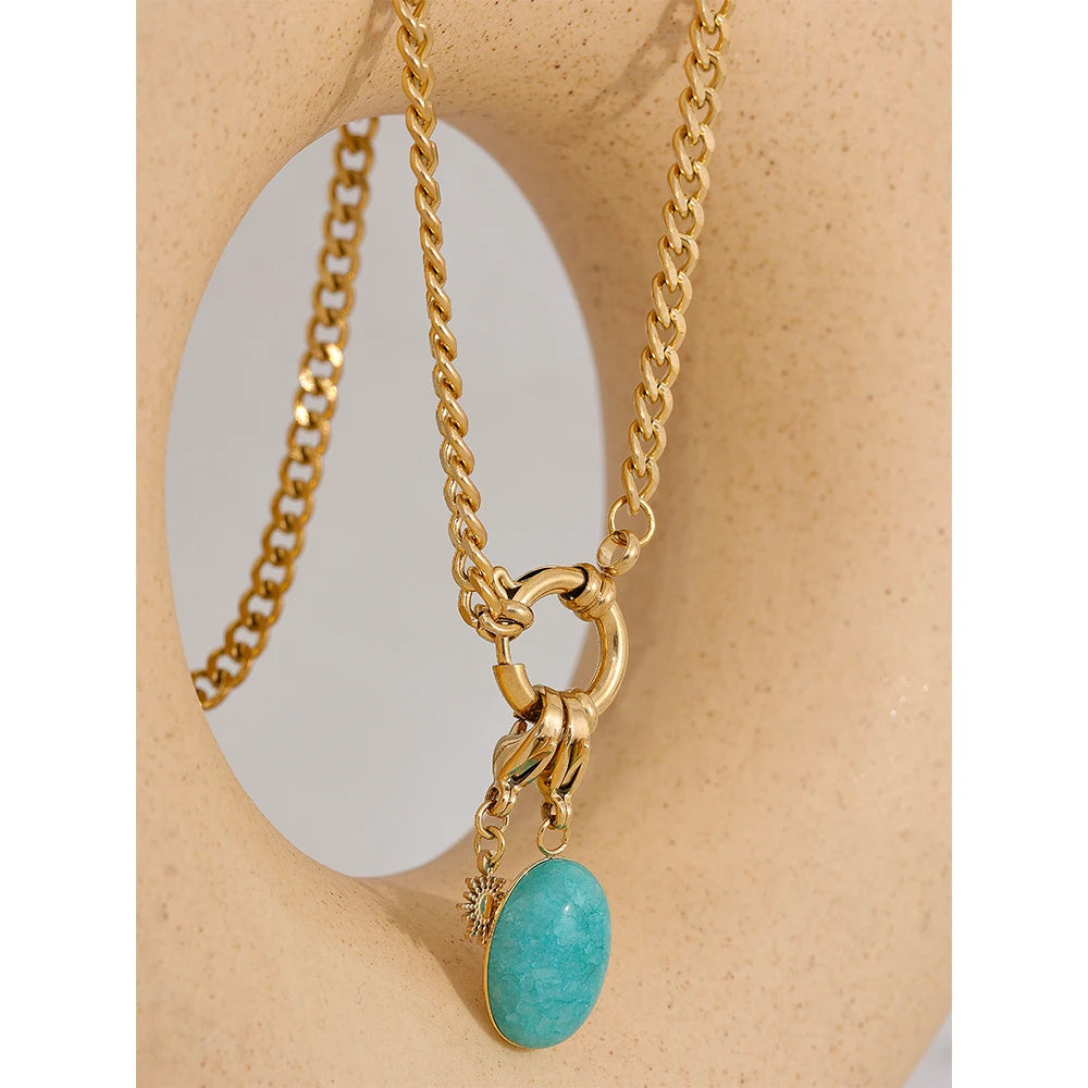 Water-Resistant 18K Gold Plated Necklace with Blue Stone