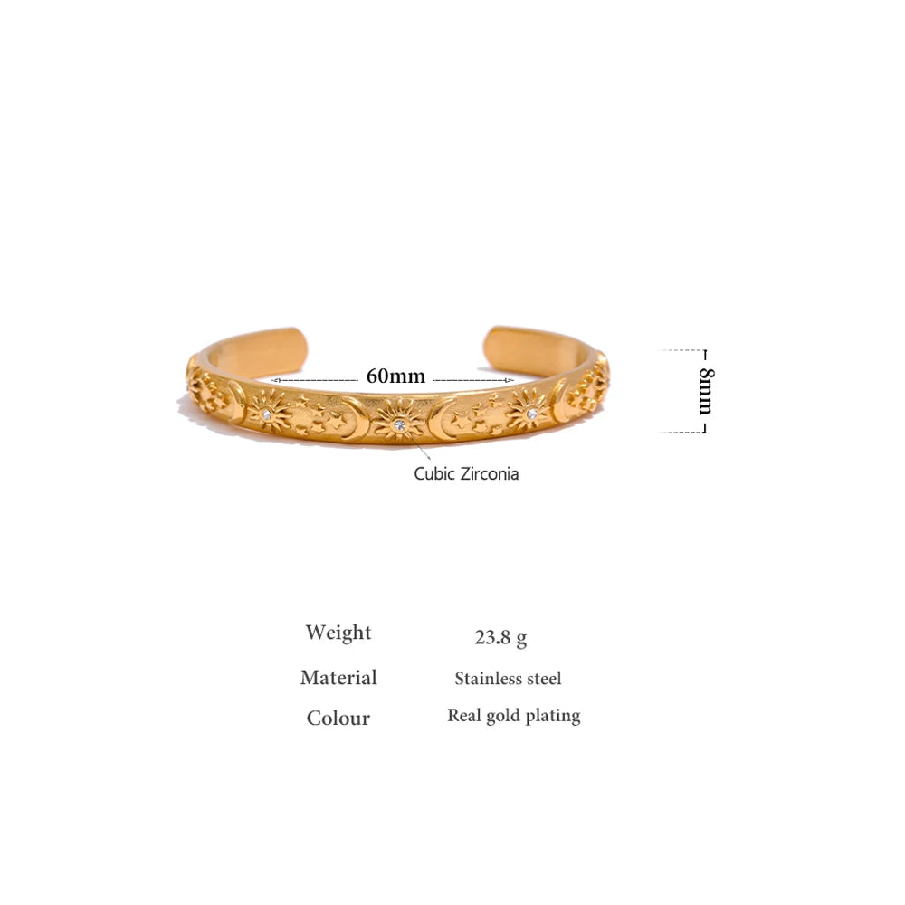 Water-Resistant 18K Gold Plated Celestial Bangle with Diamond