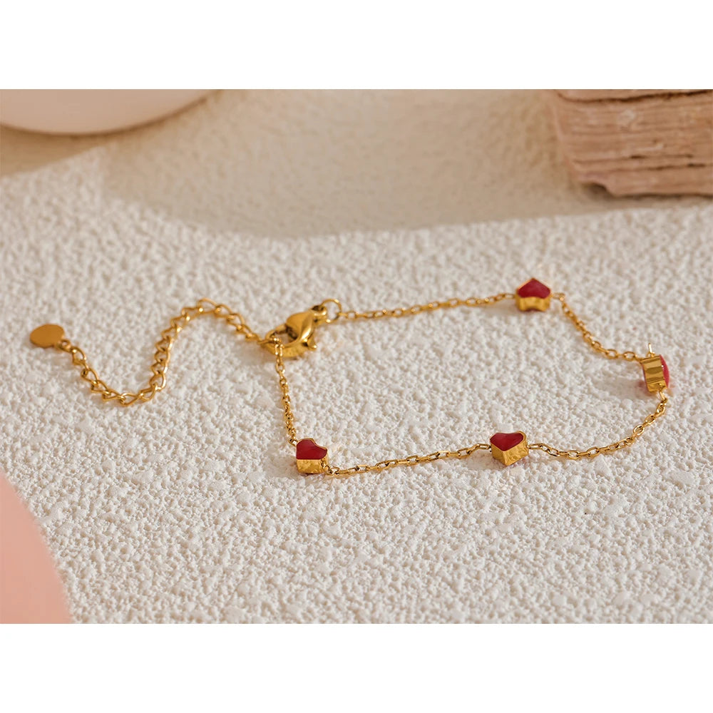 Water-Resistant 18K Gold Plated Bracelet with double-sided Heart Pendants