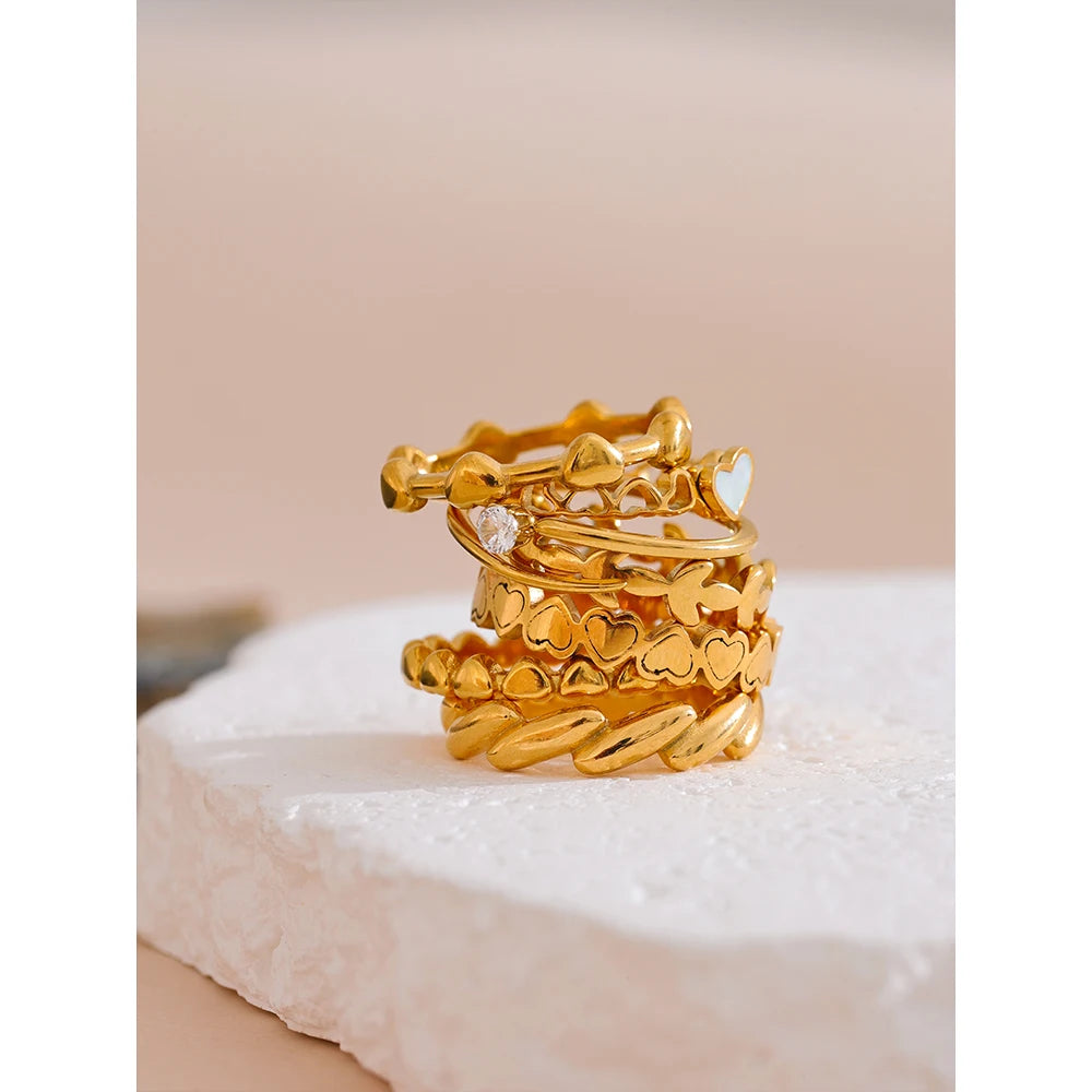 Water-Resistant 18K Gold Plated Stackable Ring with Repeated Patterns