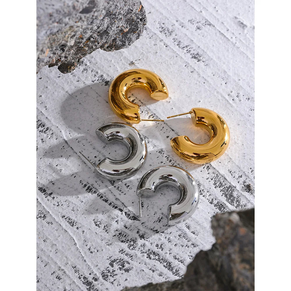 Water-Resistant 18K Gold Plated Chunky Huggie Earrings