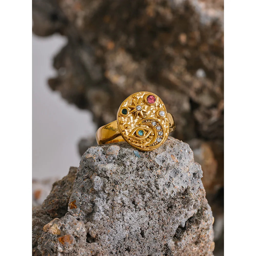 Water-Resistant 18K Gold Plated Celestial Ring