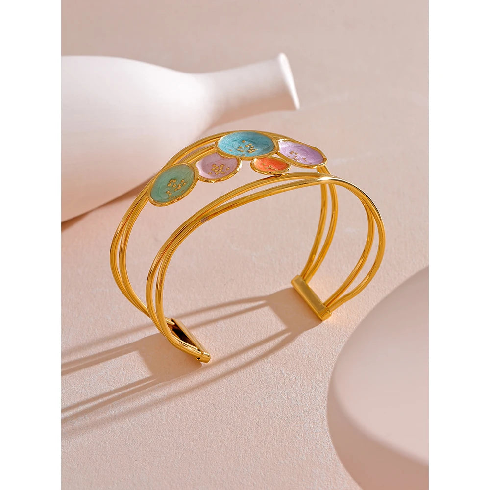 Water-Resistant 18K Gold Plated Statement Enamel Cuff Bangle