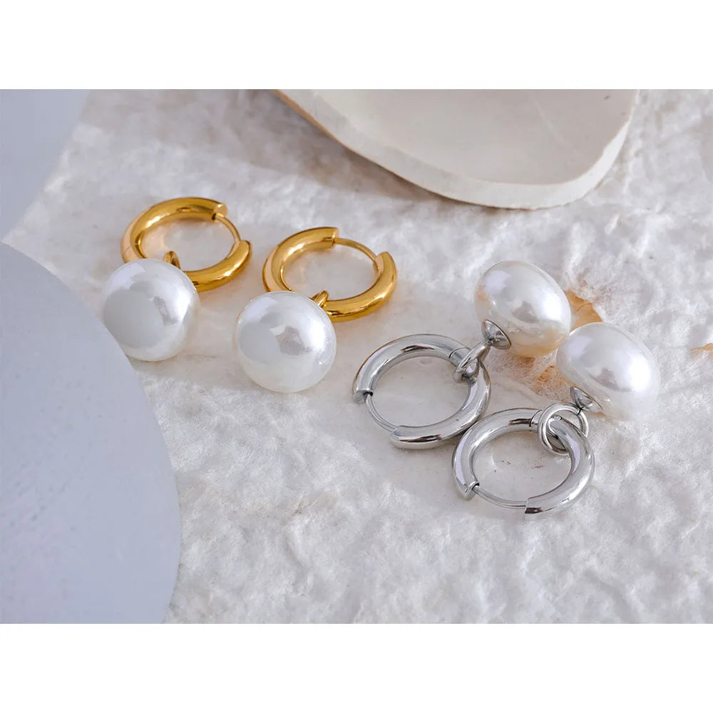 Water-Resistant 18K Gold Plated Simulated Pearl Hoop Earrings