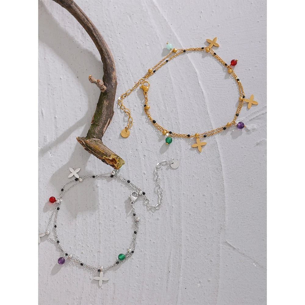 Water-Resistant 18K Gold Plated Anklet with Nature Stones