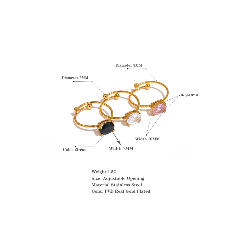 18K Gold Plated Ajustable Ring and Matched Earring Stud with Simulated Diamond