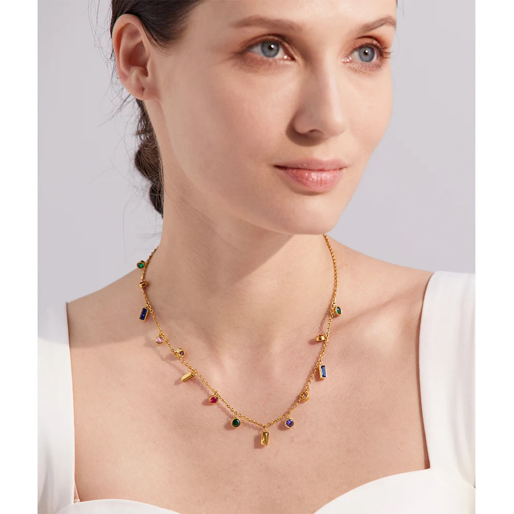 Water-Resistant 18K Gold Plated Necklace and Matched Bracelet with Simulated Diamonds