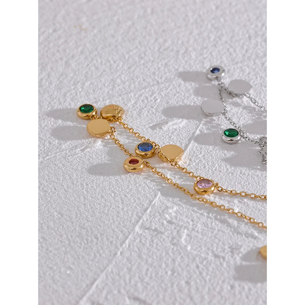 Water-Resistant 18K Gold Plated Anklet with Diamonds and Shells