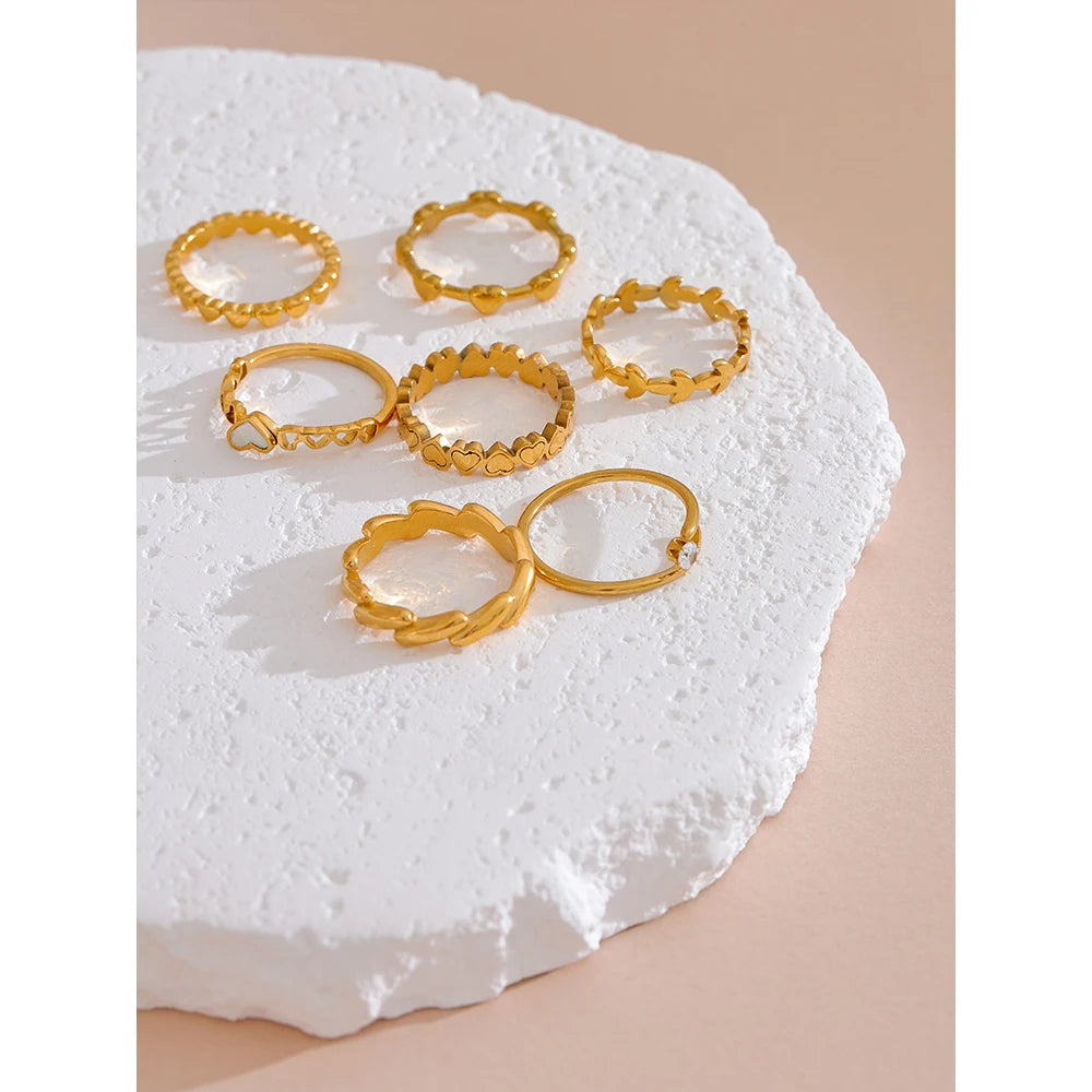 Water-Resistant 18K Gold Plated Stackable Ring with Repeated Patterns