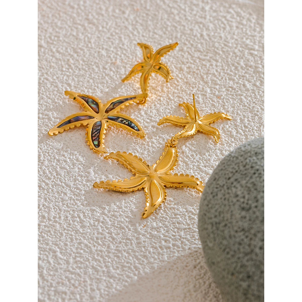 Water-Resistant 18K Gold Plated Starfish Flower Earrings