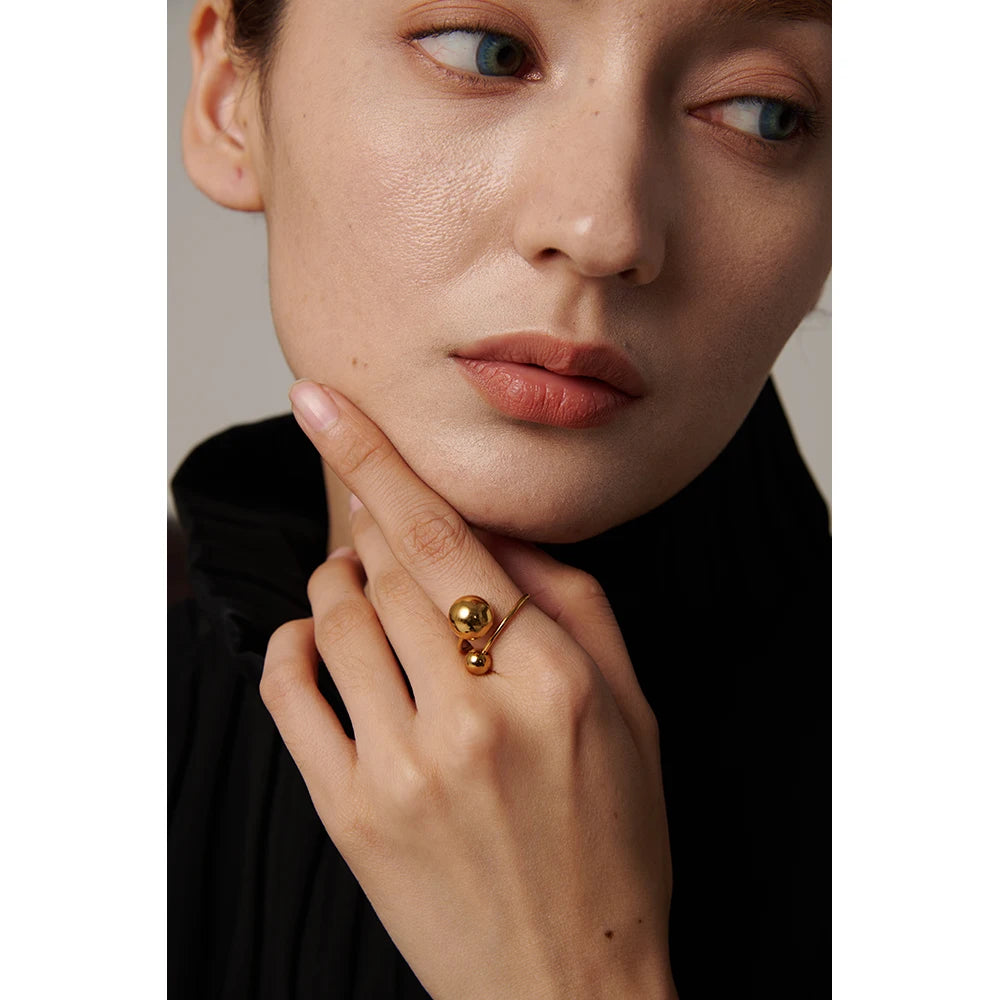 Water-Resistant 18K Gold Plated Sphere Adjustable Ring