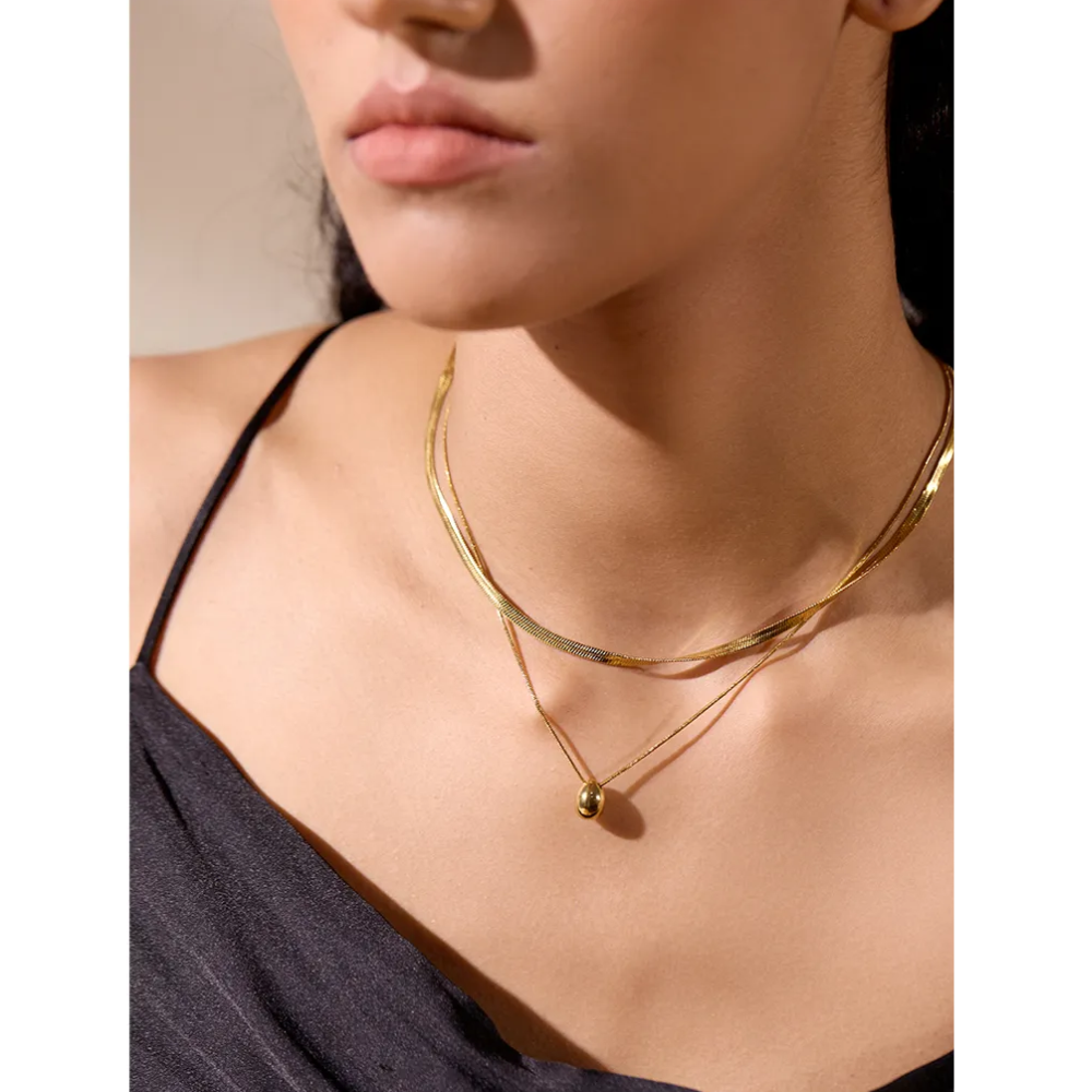 Water-Resistant 18K Gold Plated Neckless Stack with Teardrop Pendant