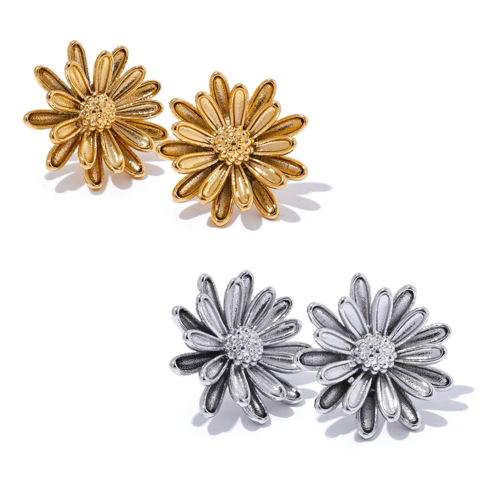 Water-Resistant 18K Gold Plated Chrysanthemum Daisy Flower Earrings