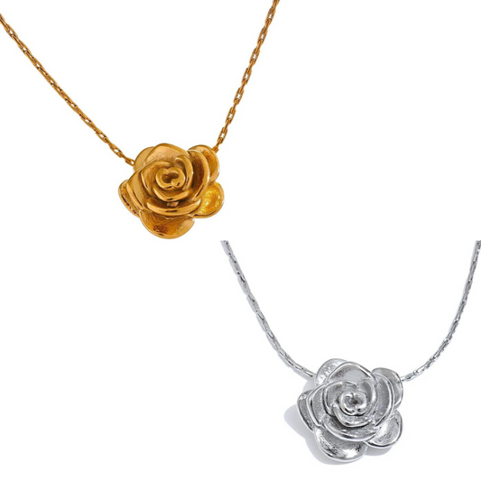 Water-Resistant 18K Gold Plated Collarbone Necklace with Rose Pendant