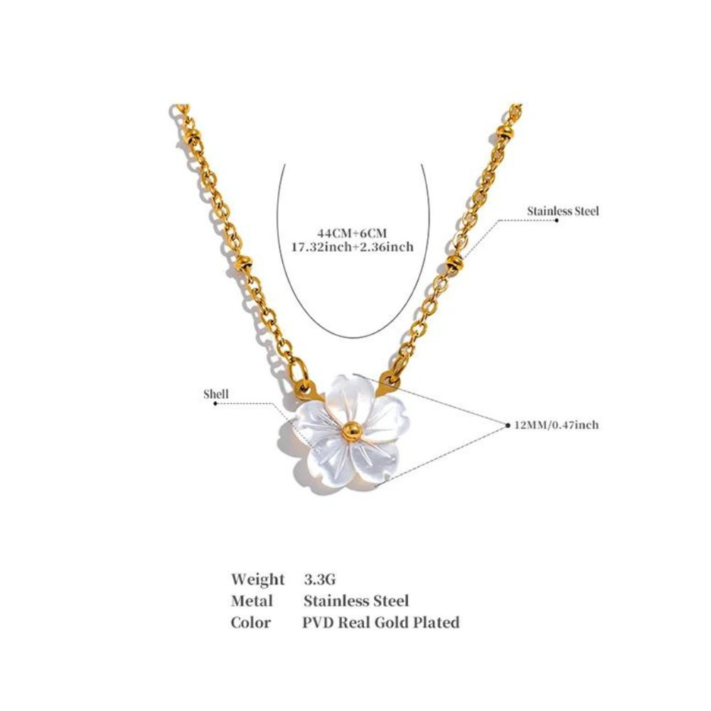 Water-Resistant 18K Gold Plated Necklace with White Sakura Pendant