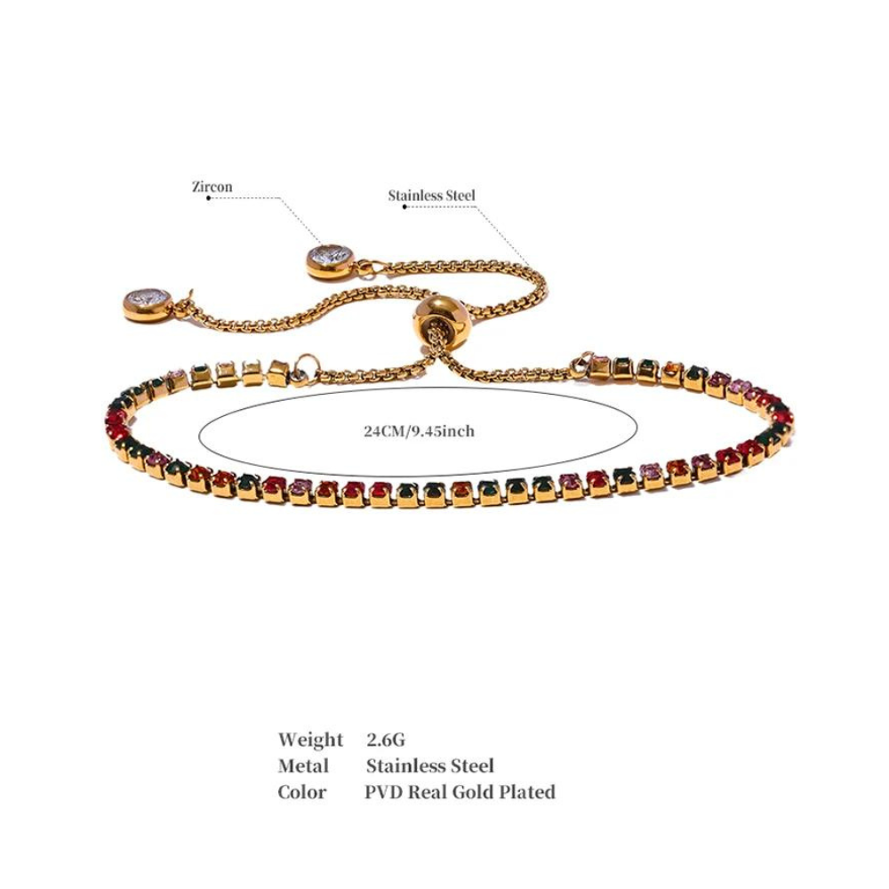 18K Gold Plated Adjustable Bracelet with Simulated Diamonds