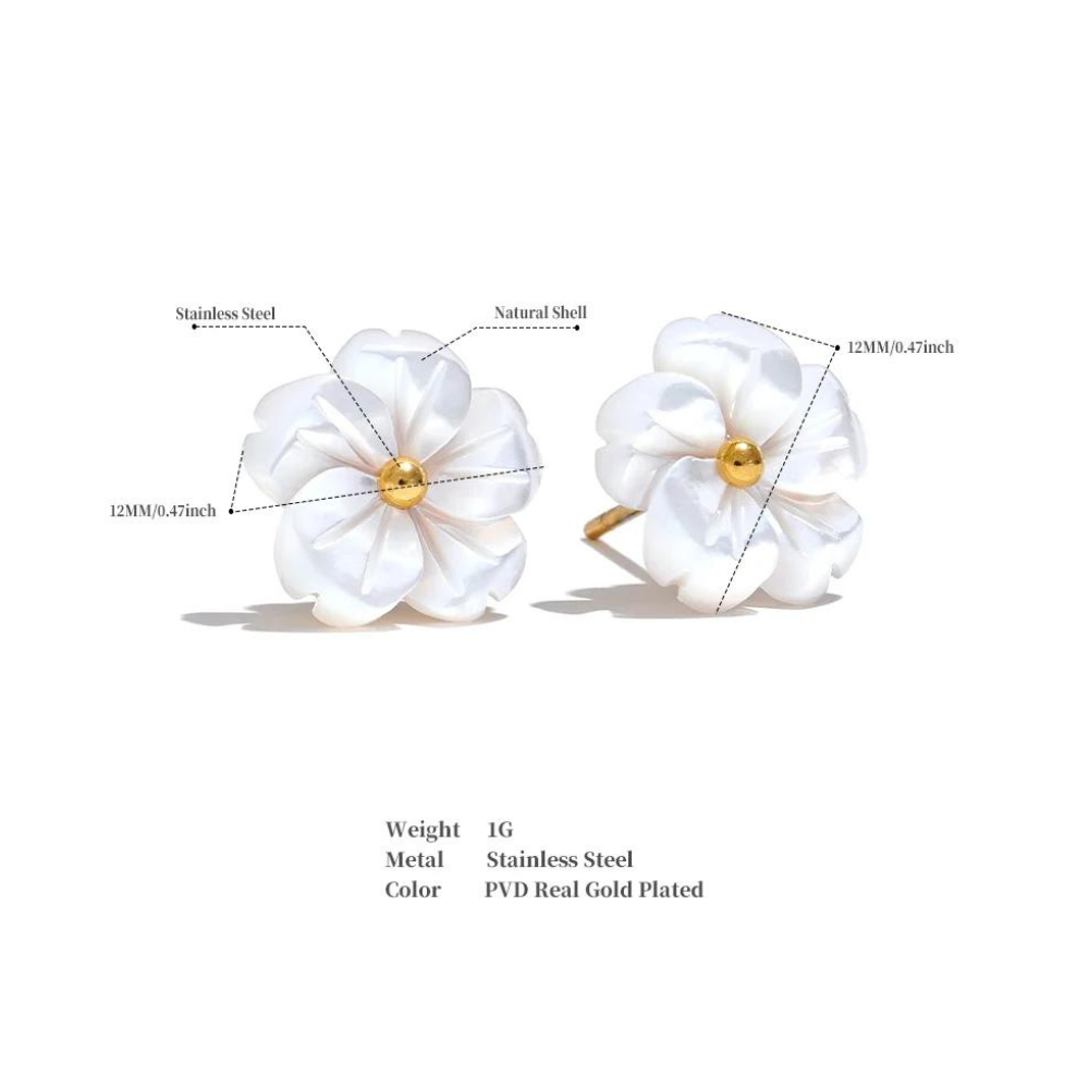 Water-Resistant White Sakura Stud Earrings Made from Natural Shell