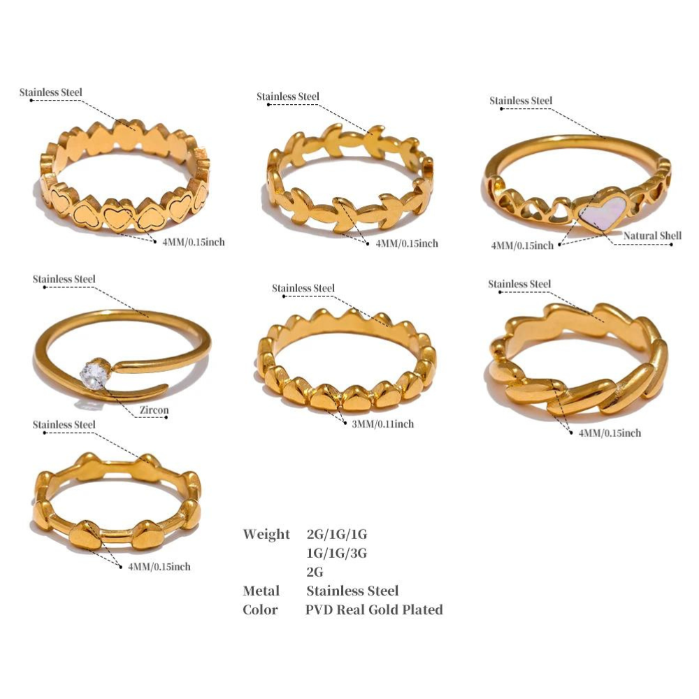 Water-Resistant 18K Gold Plated Stackable Ring with Repeated Patterns