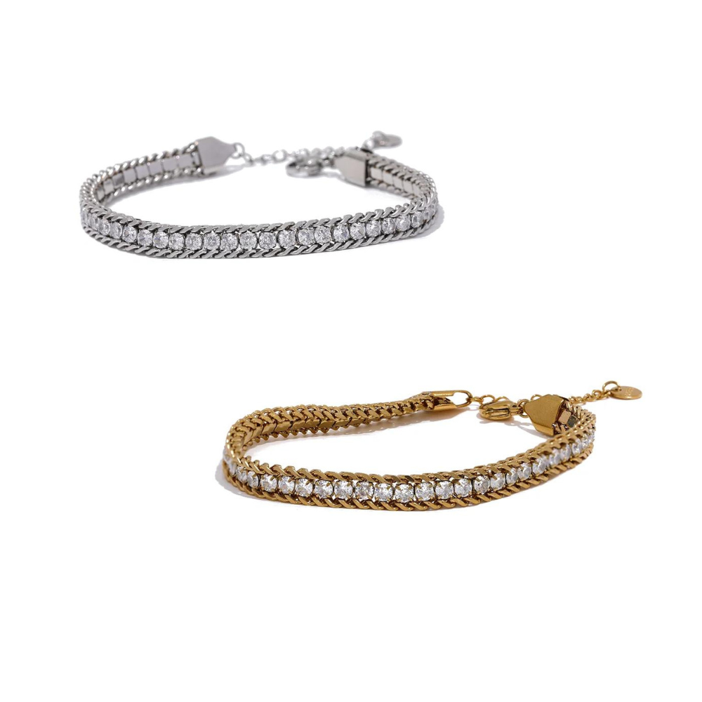 Water-Resistant 18K Gold Plated Tennis Bracelet with Simulated Diamonds