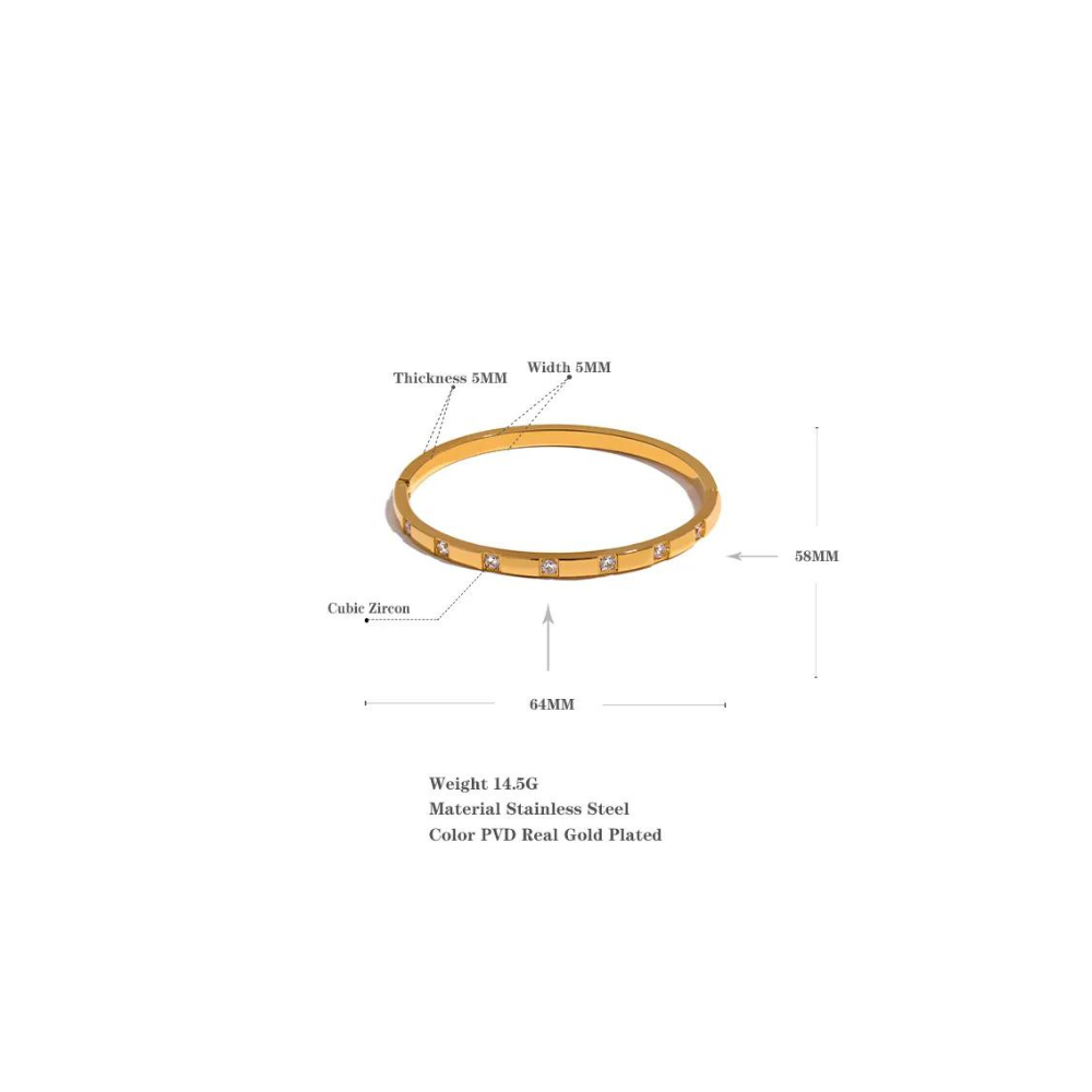 Water-Resistant 18K Gold Plated Bangle with Diamonds