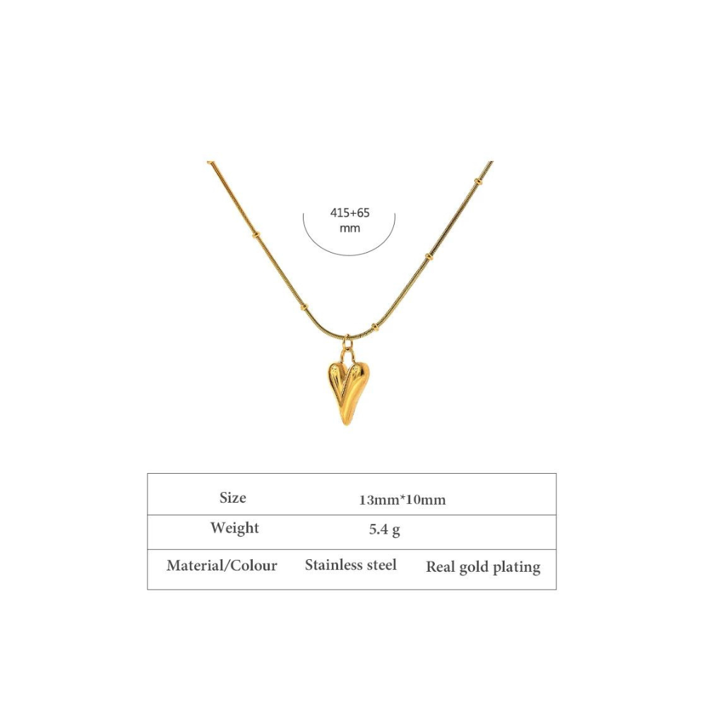 Water-Resistant 18K Gold Plated Necklace with Heart Pendant