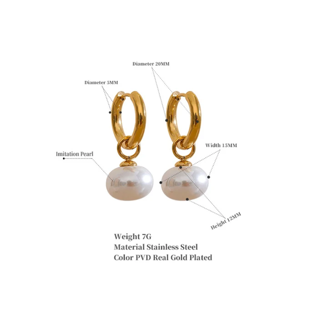 Water-Resistant 18K Gold Plated Simulated Pearl Hoop Earrings