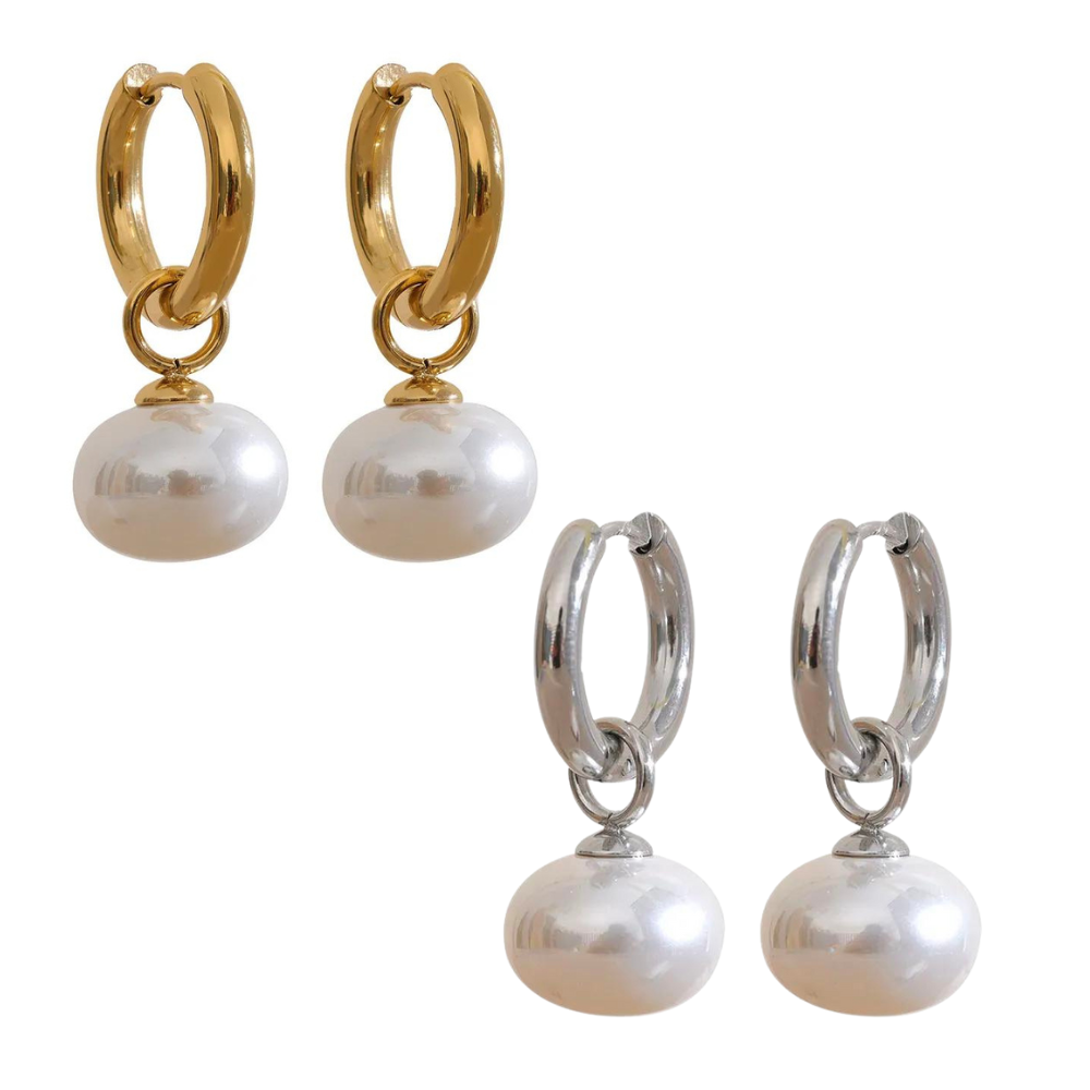 Water-Resistant 18K Gold Plated Simulated Pearl Hoop Earrings