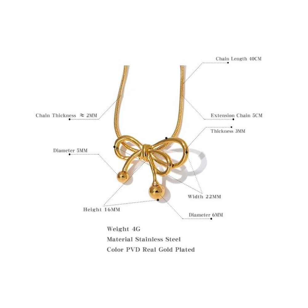 Water-Resistant 18K Gold Plated Necklace with Butterfly Knot Pendant