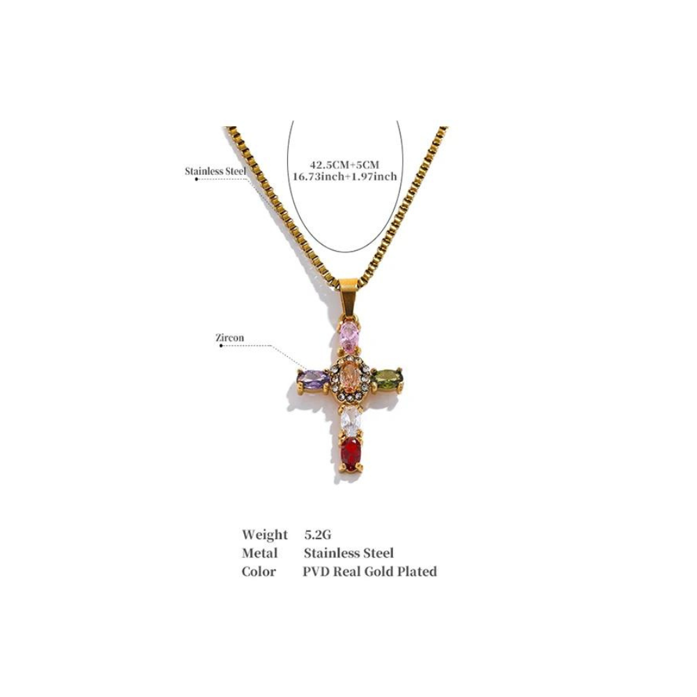 18K Gold Plated Cross Necklace with Diamonds