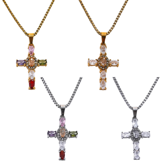 18K Gold Plated Cross Necklace with Diamonds