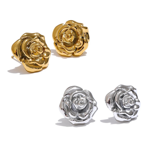 Water-Resistant 18K Gold Plated Rose Stud Earrings