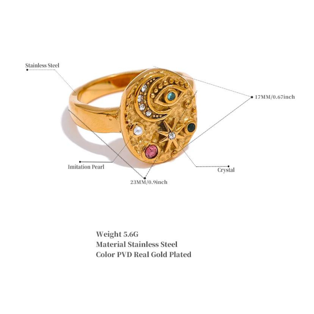 Water-Resistant 18K Gold Plated Celestial Ring