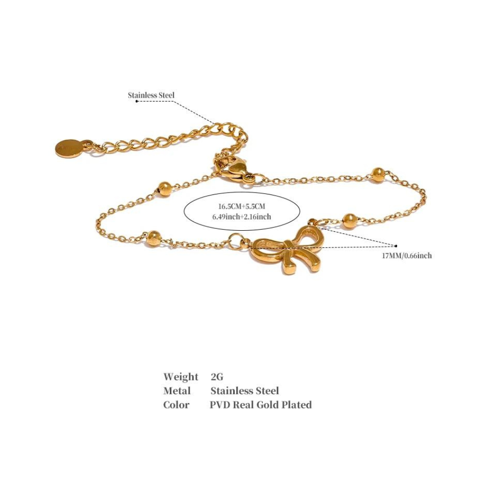 Water-Resistant 18K Gold Plated Bracelet with Butterfly Knot