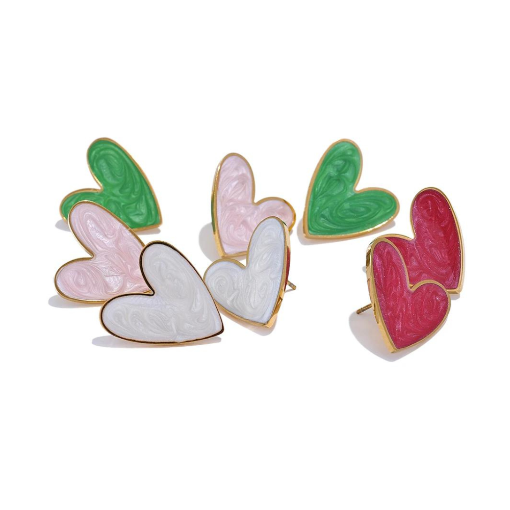 Water-Resistant Golden Edge Heart Stud Earrings