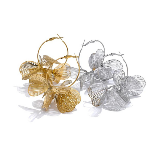 Water-Resistant 18K Gold Plated Floral Huggie Hoops