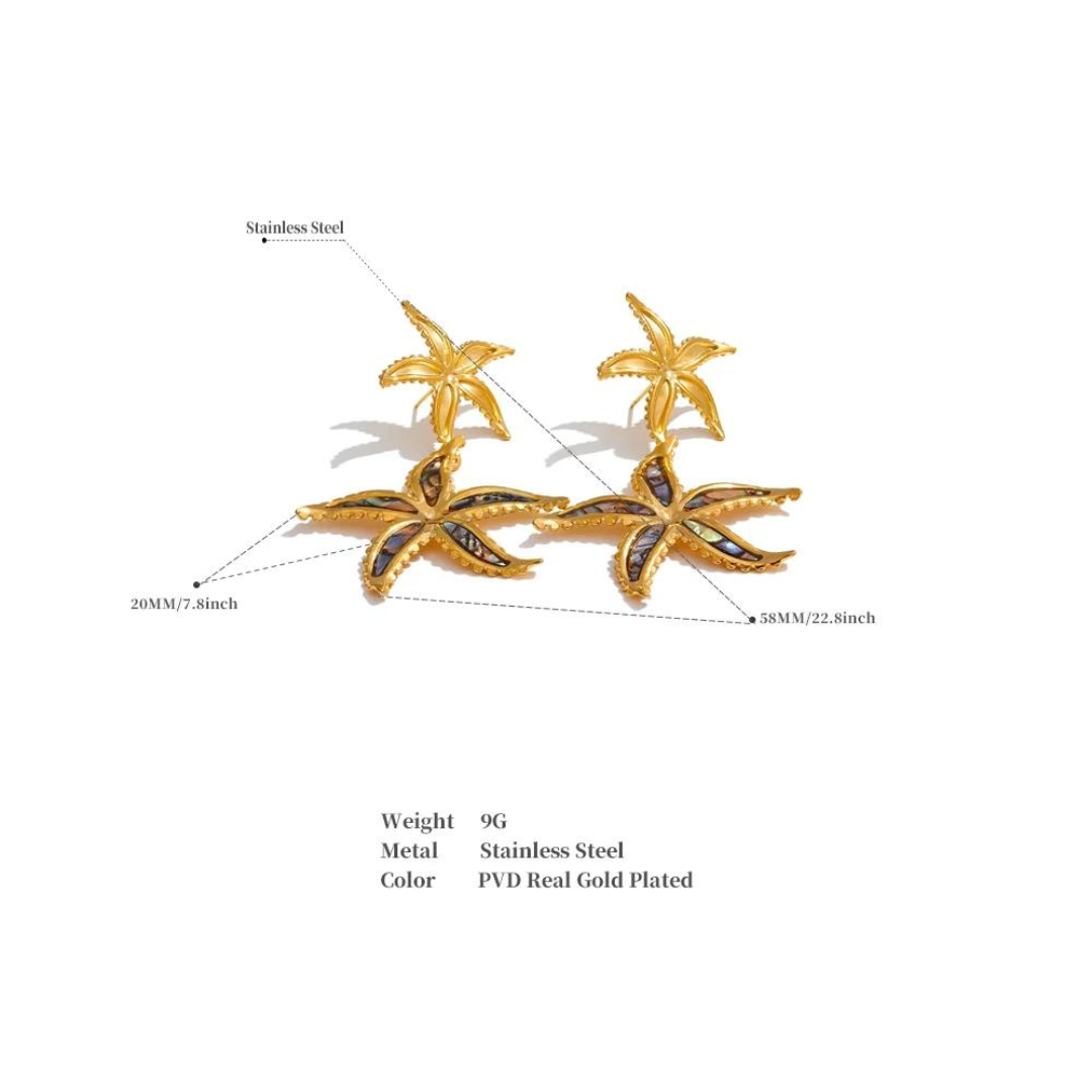 Water-Resistant 18K Gold Plated Starfish Flower Earrings