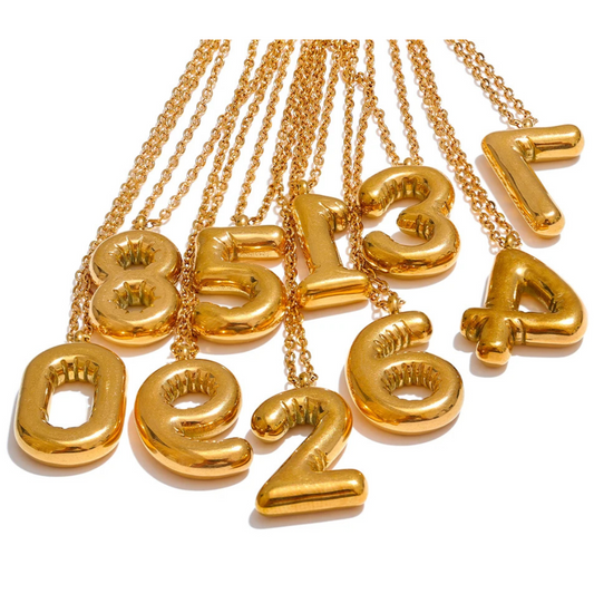 Water-Resistant 18K Gold Plated Number Charm Necklace